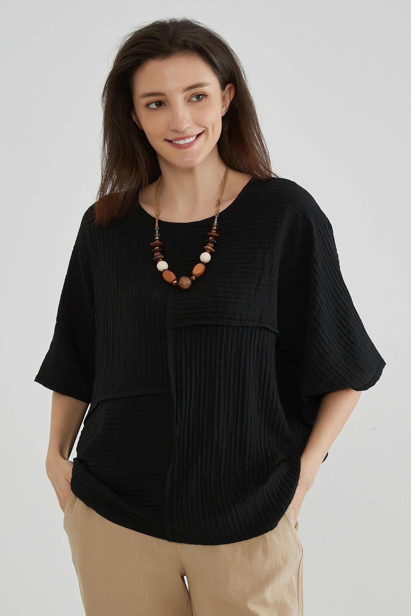 Smoky Black Batwing Sleeve Top - Whisper Mint